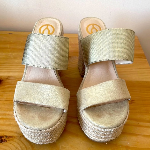 Gold retro espadrille platform slide sandal - Picture 2 of 4
